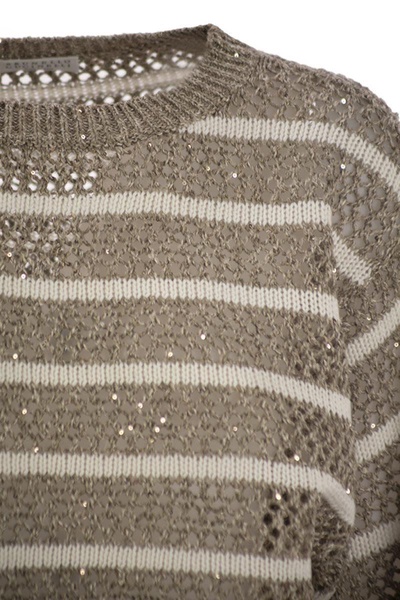 Brunello Cucinelli Dazzling Striped Net Linen Jersey