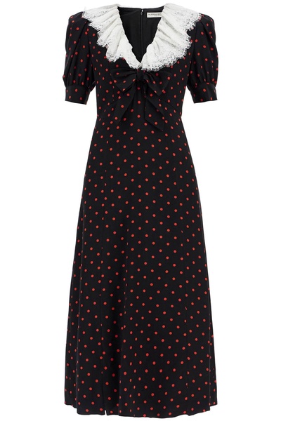 Polka-dot lace-trimmed silk midi dress