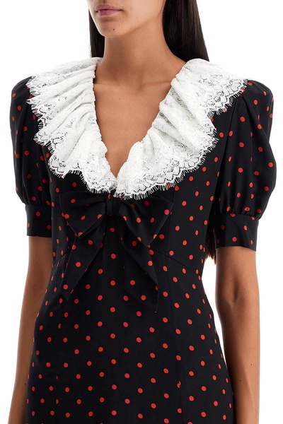 Polka-dot lace-trimmed silk midi dress