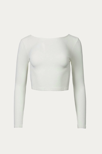 ribbed open-back stretch-modal top in off-white