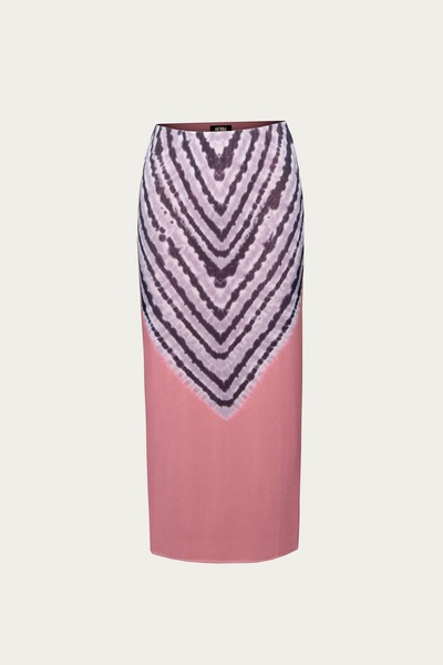 felix mesh midi skirt in tan tie-dye
