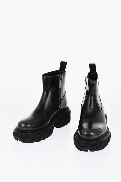 leather motor booties with embossed chunky sole