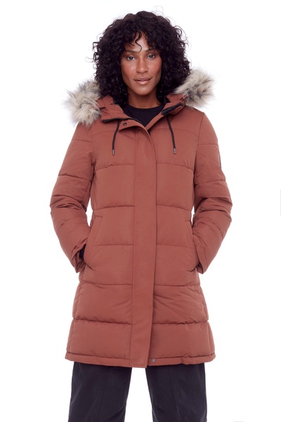 aulavik | women's vegan down (recycled) mid-length hooded parka coat