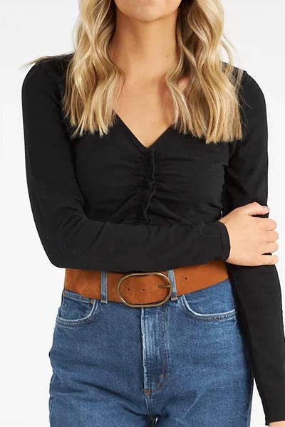cambria gathered long sleeve top in jet black