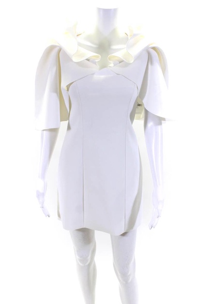 womens ruffle detail round neck sleeveless zip up mini dress cream