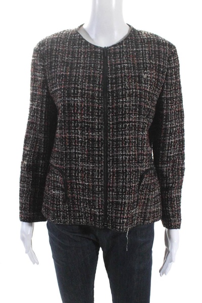 womens tweed full zipper jacket black red wool