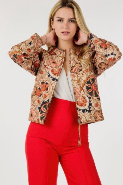 zip up multi-print jacket