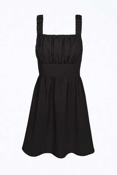 kina scrunchie strap crepe mini dress in black