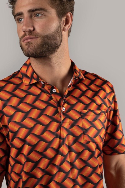 black with orange waves polo shirt