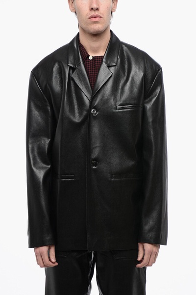 center vent faux leather sanco blazer