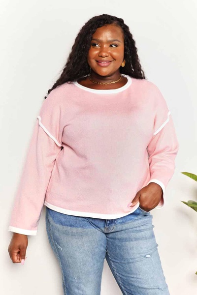 contrast detail dropped shoulder knit top
