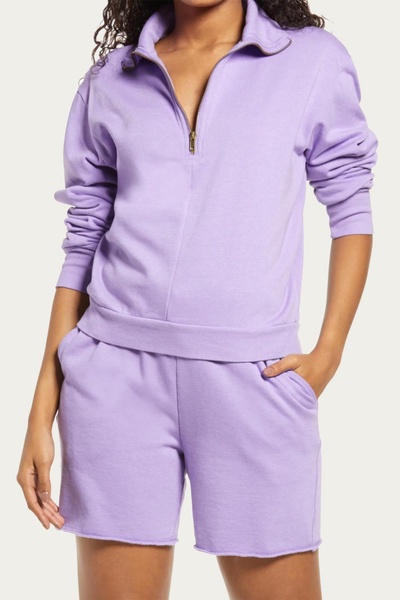 canon fleece half-zip sweatshirt in lilac
