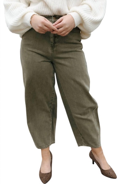 washed barrel pants in olive