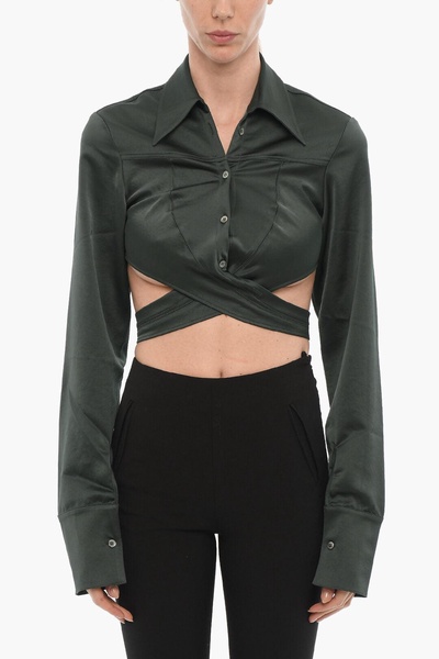 satin crop shirt with wrapped detail