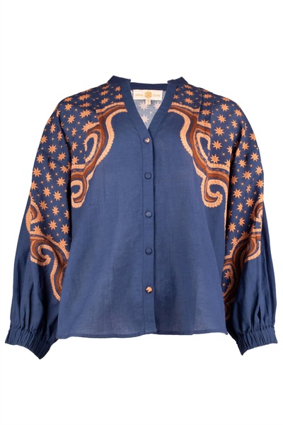 jill blouse in navy/camel