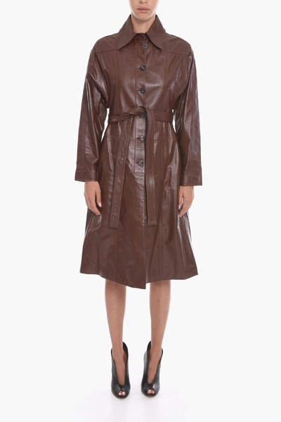 belted soft-leather trench