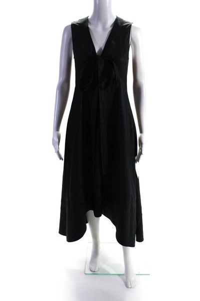 womens sleeveless neck tie dress black