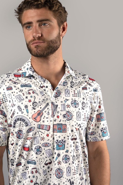 music notes and instruments polo shirt