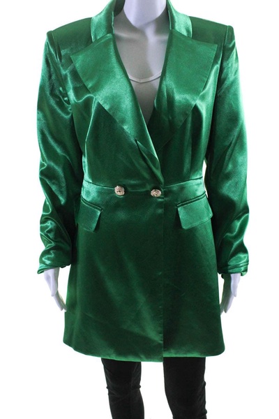 womens v-neck peak collar button blazer jacket green