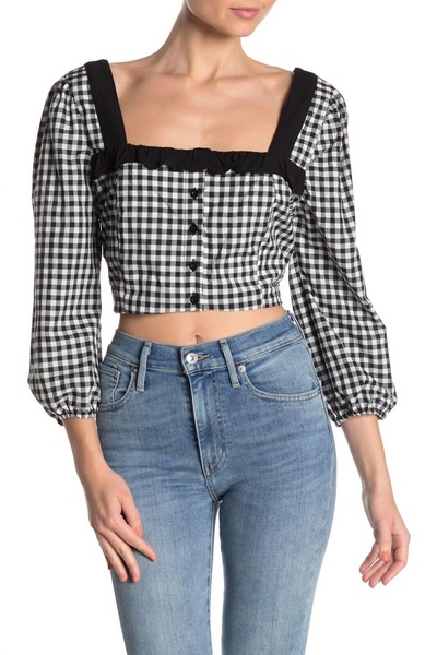 crop ruffled gingham top in multicolor