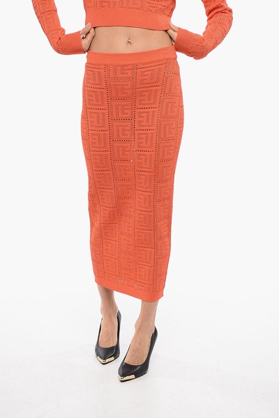 monogram crochet midi pencil skirt
