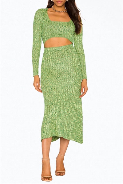 skye cutout ribbed-knit midi dress in marled lime