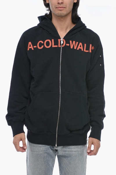 a cold wall logo print brushed cotton zipped hoodie