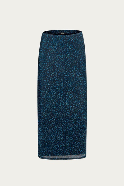 felix mesh midi skirt in blue daisy ditsy