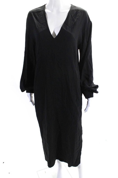 womens long sleeve v neck slit maxi dress black