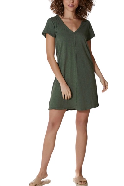 v-neck dress in basil green