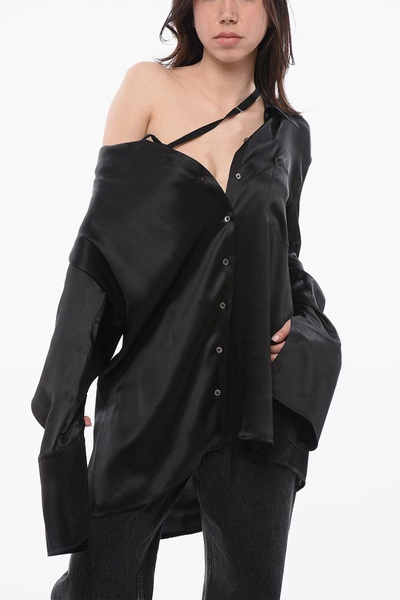 silk satin dropped shoulder shirt with asymmetric design