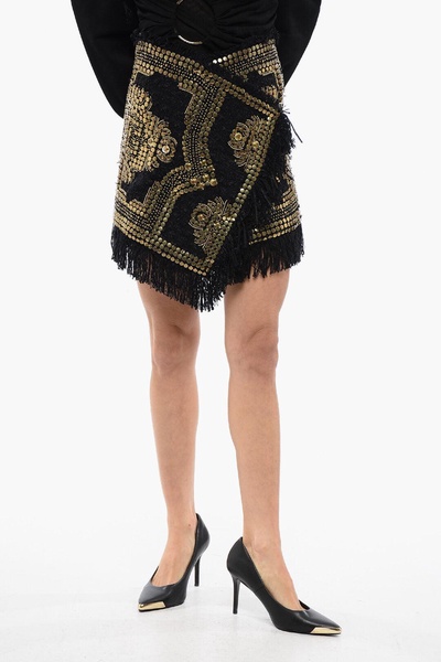 fringed wrapped mini skirt with studs