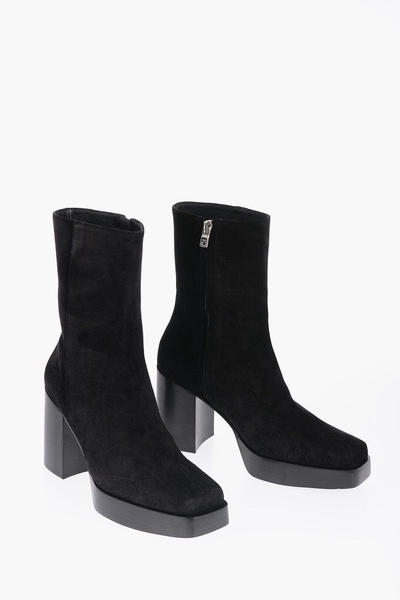 square toe sueede booties heel 10cm