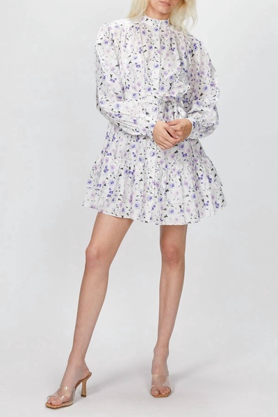 white floral dress in white/purple peony