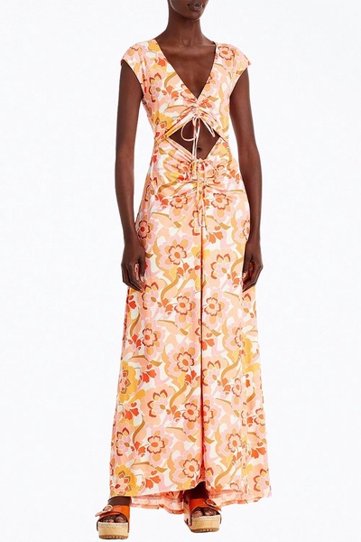 lizette cutout slinky knit maxi dress in vintage coral floral