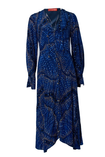 maxi blue dress with dotted print