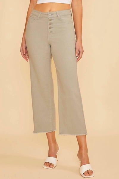 plus high rise stretch button up cropped wide leg denim jeans in sage
