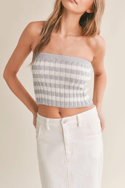 frankie knit tube top in blue stripe