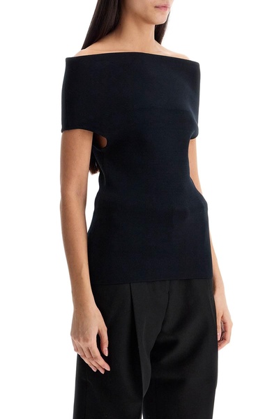 off-shoulder double-knit top in black viscose