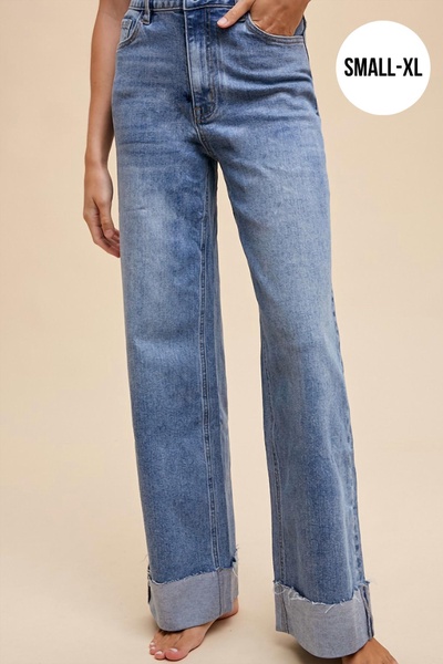 cuffed 90s style denim in blue