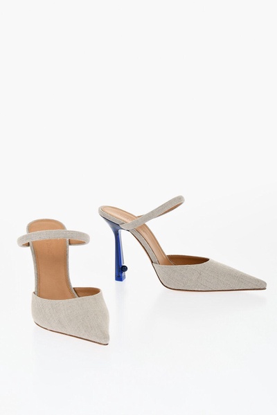 pointed linen blend lollipop mules heel 11 cm