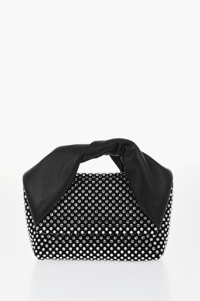 leather midi twister handbag embellished with rhinestones