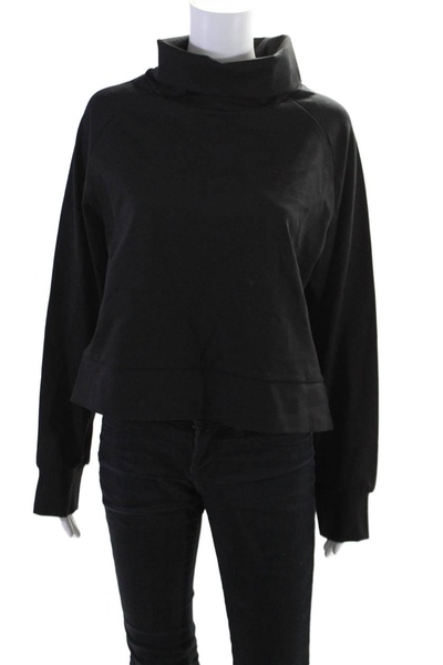 women's long sleeves pullover roll-neck sweatshirt black