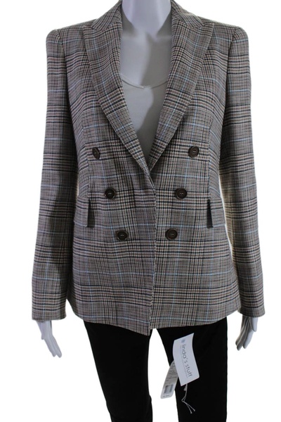 womens double breasted glen plaid jacket brown multi wool