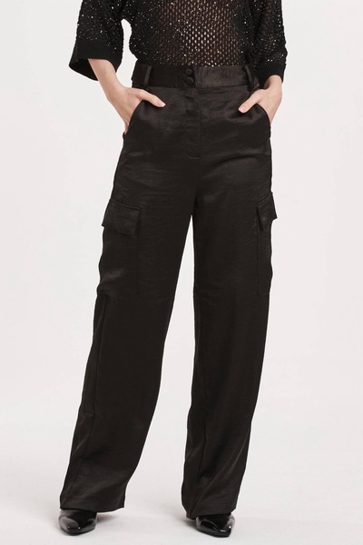 esmeralda cargo satin pants in black