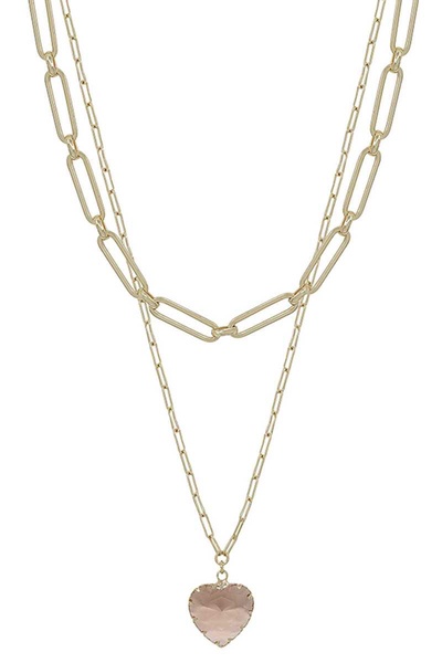 women's metal chain heart pendant 2 layered necklace