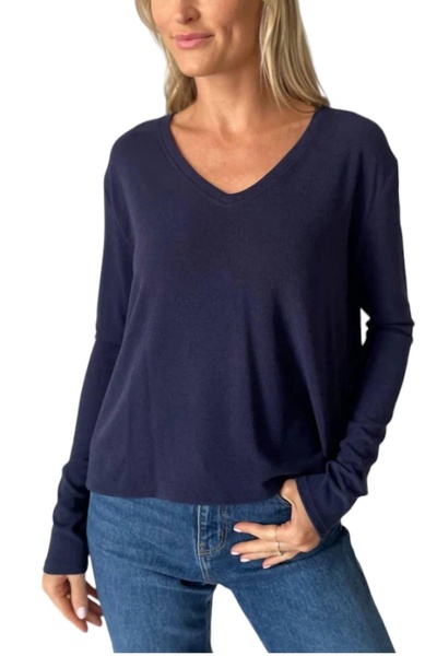 stacy cross back long sleeve top in blue