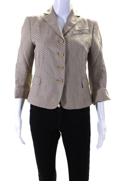 womens spotted jacquard button up blazer jacket beige