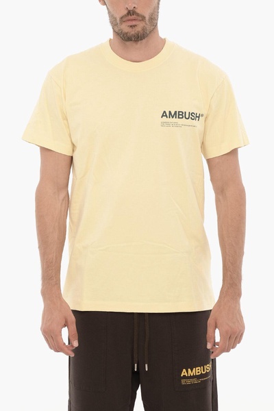 solid color crew-neck t-shirt with printed logo