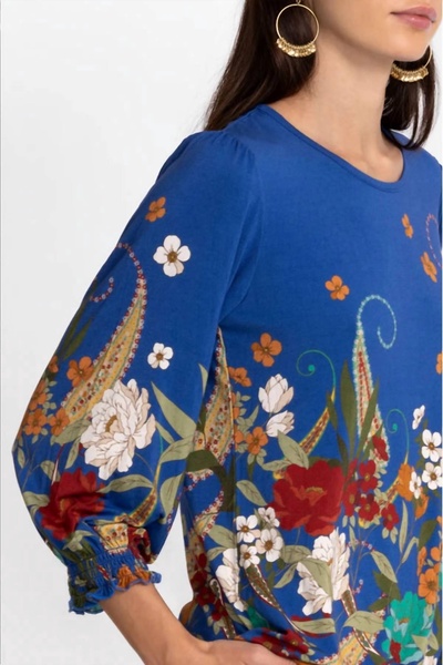 tee bee smocked sleeve tee in blue
